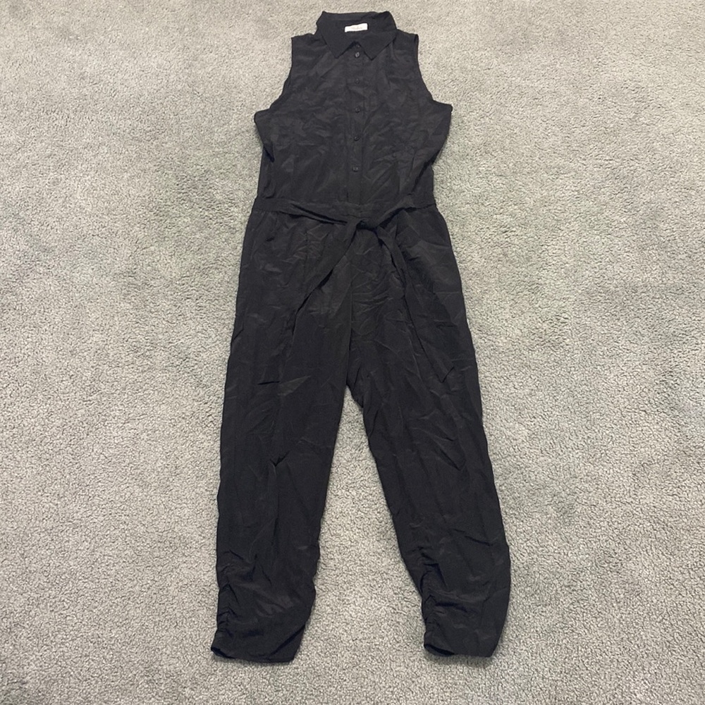 Parker Black Sleeveless Tie Waist button up Jumpsuit